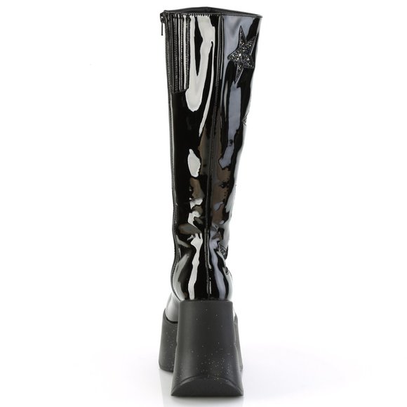 Platform Glitter Star Wedge Knee High Boots Y2K Goth - Picture 4 of 5